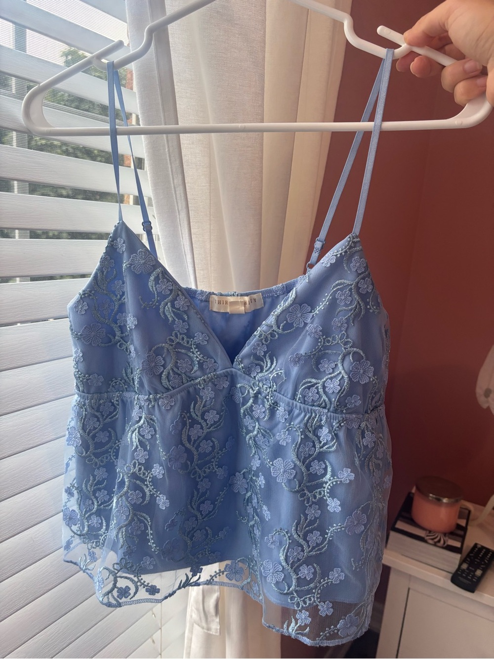 Embroidered Floral Lace Cami Top - Blue
